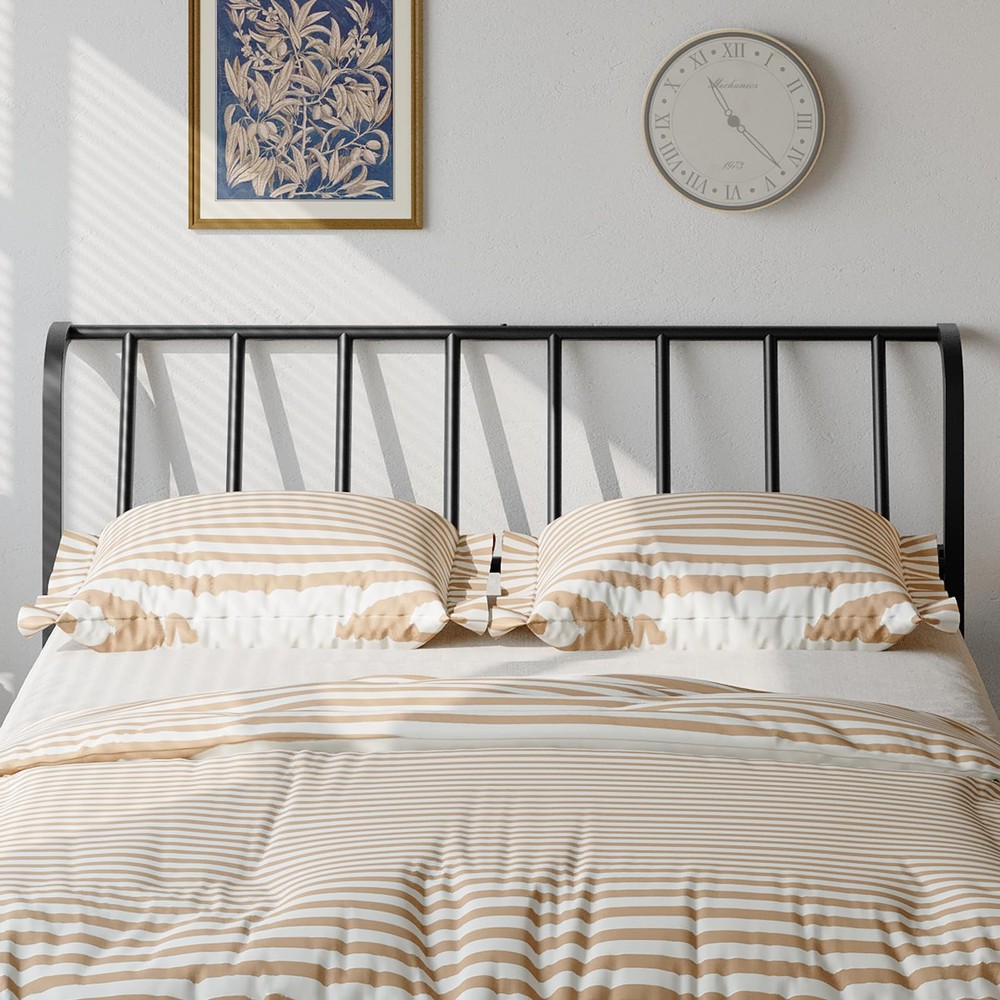 Queen Size Metal Headboard with Power Strips and Adjustable Angle