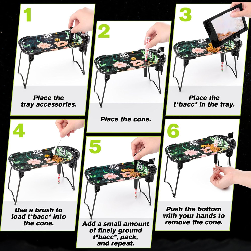 Metal Rolling Tray with Cone Loader, Foldable Rolling Machine & Tray Set for Kin