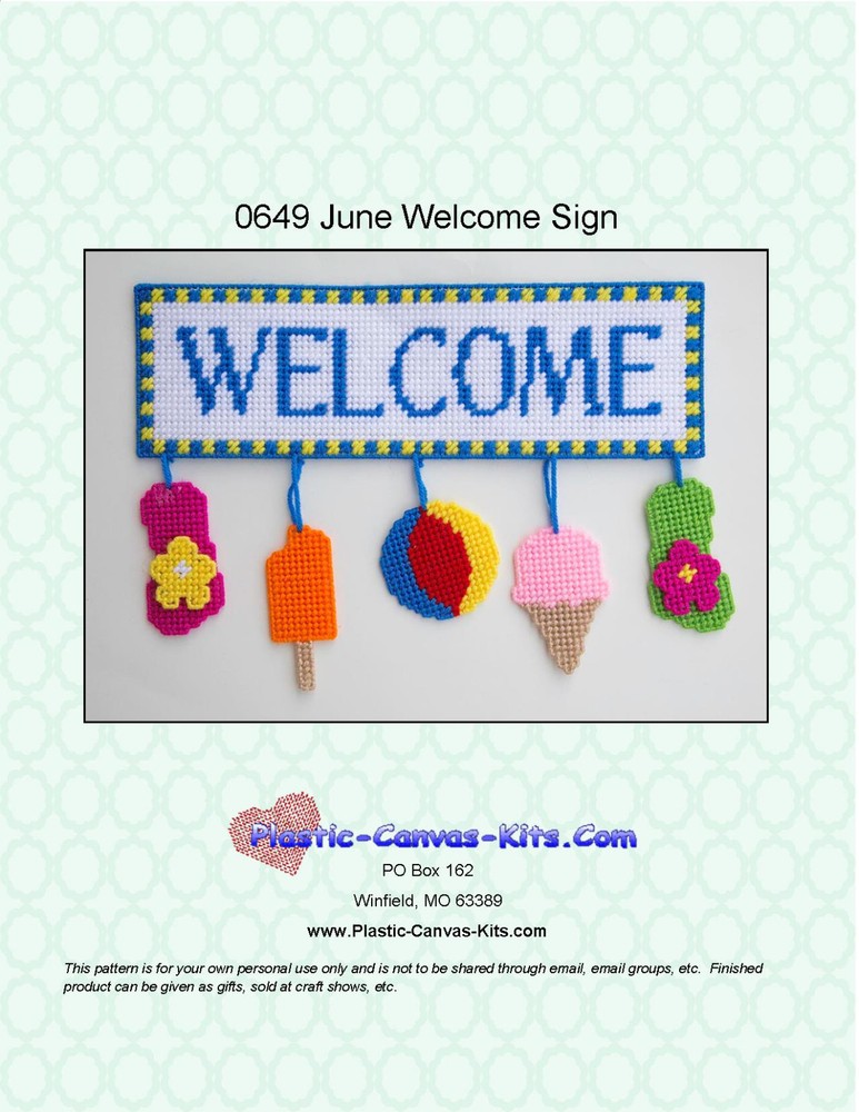 June/Summer Welcome Sign-Plastic Canvas Pattern or Kit