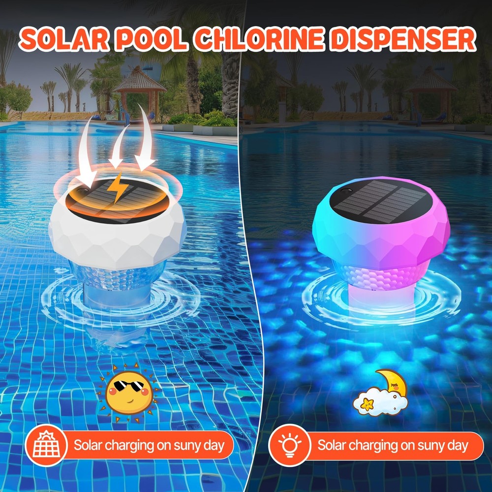 2 Pack Solar Pool Chlorine Floater with Remote, Pool Lights That Float, 8 Modes