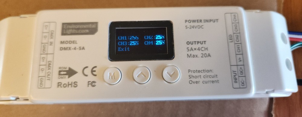 Environmental Lights DMX-5-4 LED DMX Decoder — 4 Ch x 5 A each — 5-24 VDC