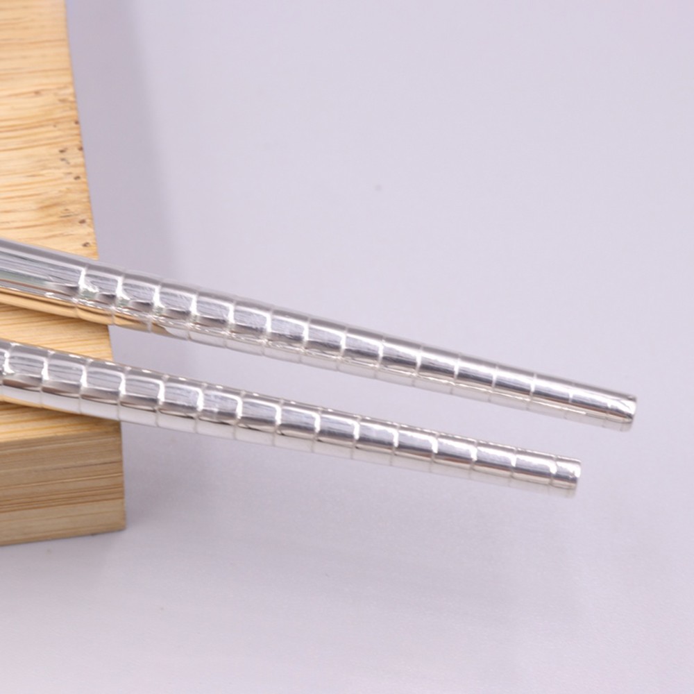 Solid S999 Fine Silver Dinnerware Carved Dragon Pattern Chopsticks 52-53g 7.8in