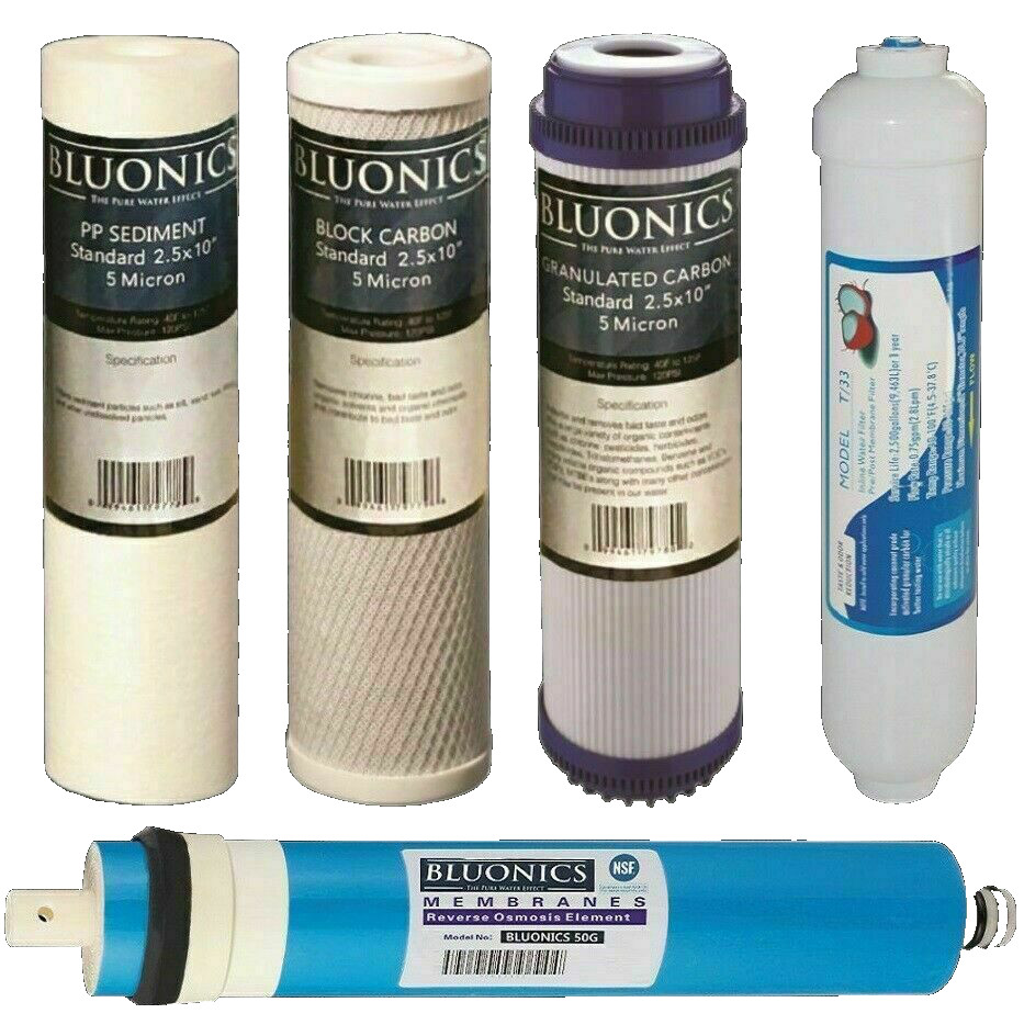 5 pc Reverse Osmosis Replacement Filter Set  RO Cartridges w/ 50 GPD Membrane