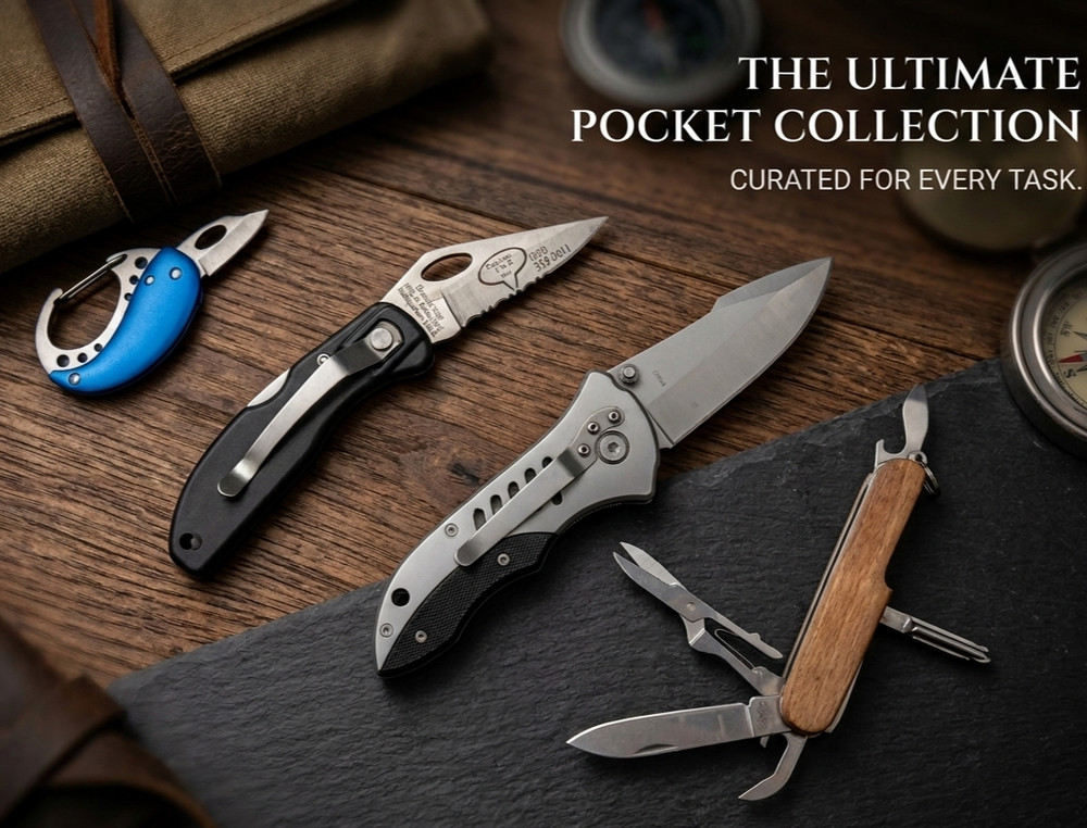 Pocket Knives Set Assisted Open Multi-Tool Carabiner Folding 4-Pcs