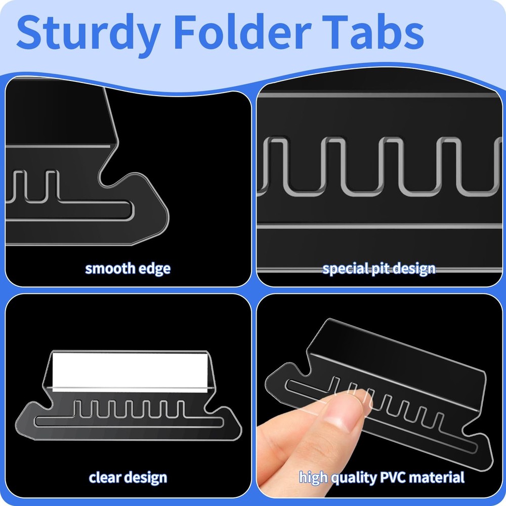 Hanging File Folder Tabs, 120 Pcs Tabs and 200 Inserts, Clea