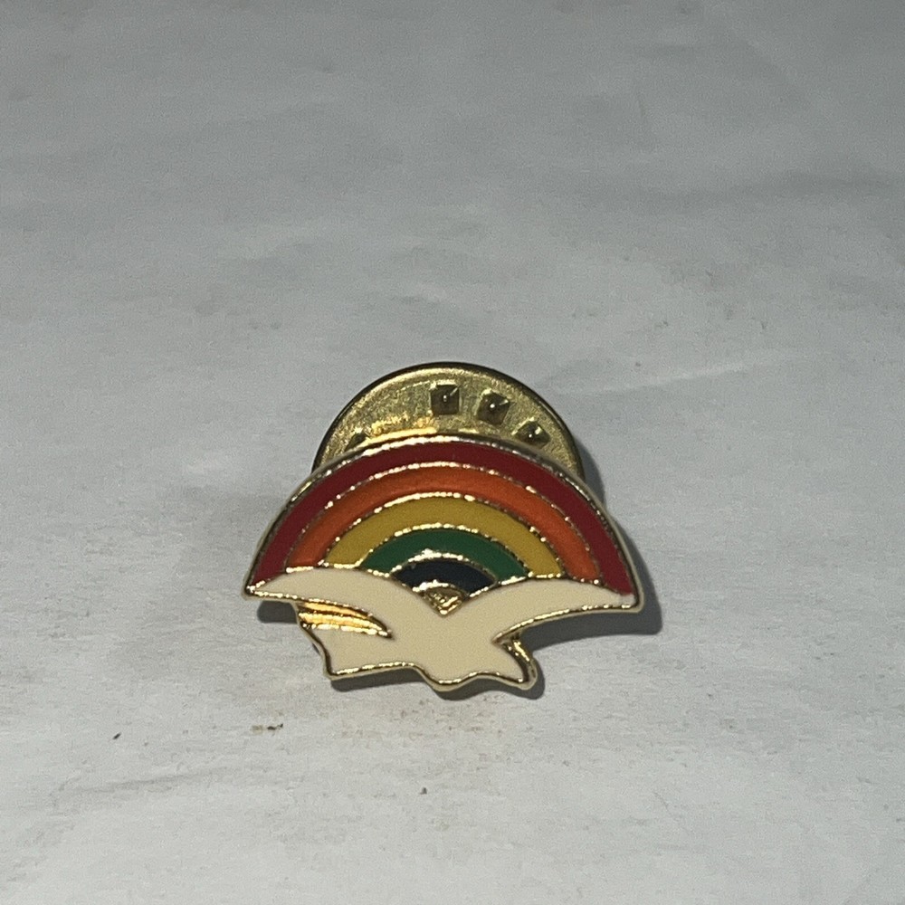 White Bird Flying With Rainbow Lapel Pin