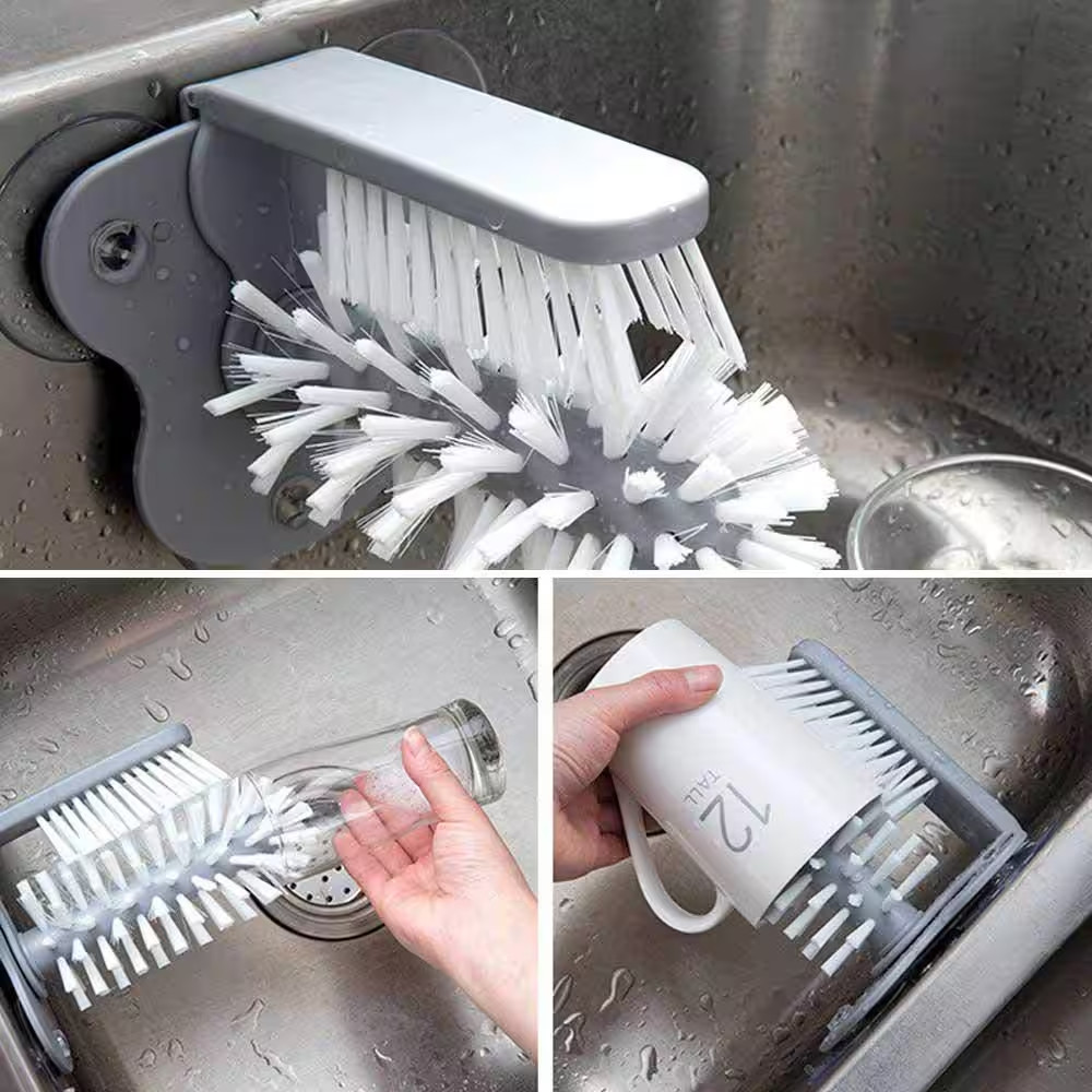 7 In. Polypropylene Double Sided Bristle Bottle Cup Brush with Suction Cup