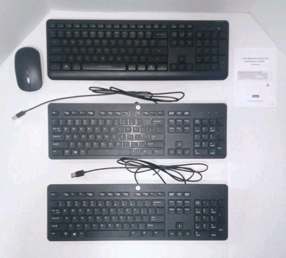 Three New Computer Key Boards, 2 - Wired HP'S and 1 - Wireless RoHs With Mouse!