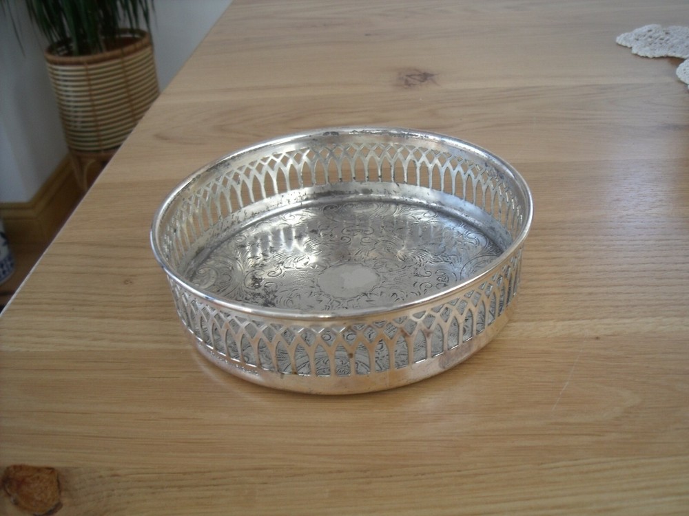 Silver Plated Coaster with Floral pattern ~ Cavalier Made in England.