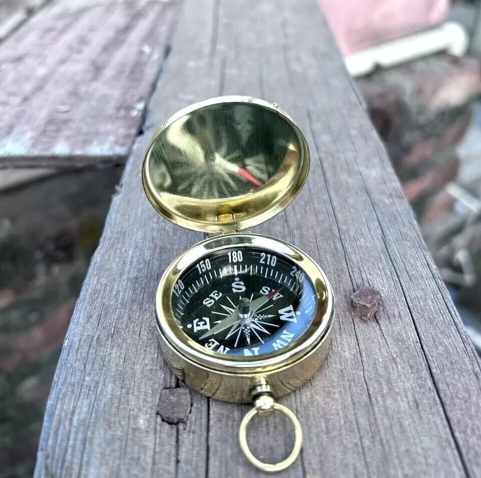 Golden Finish Compass Brass Lid Pocket Compass Gift