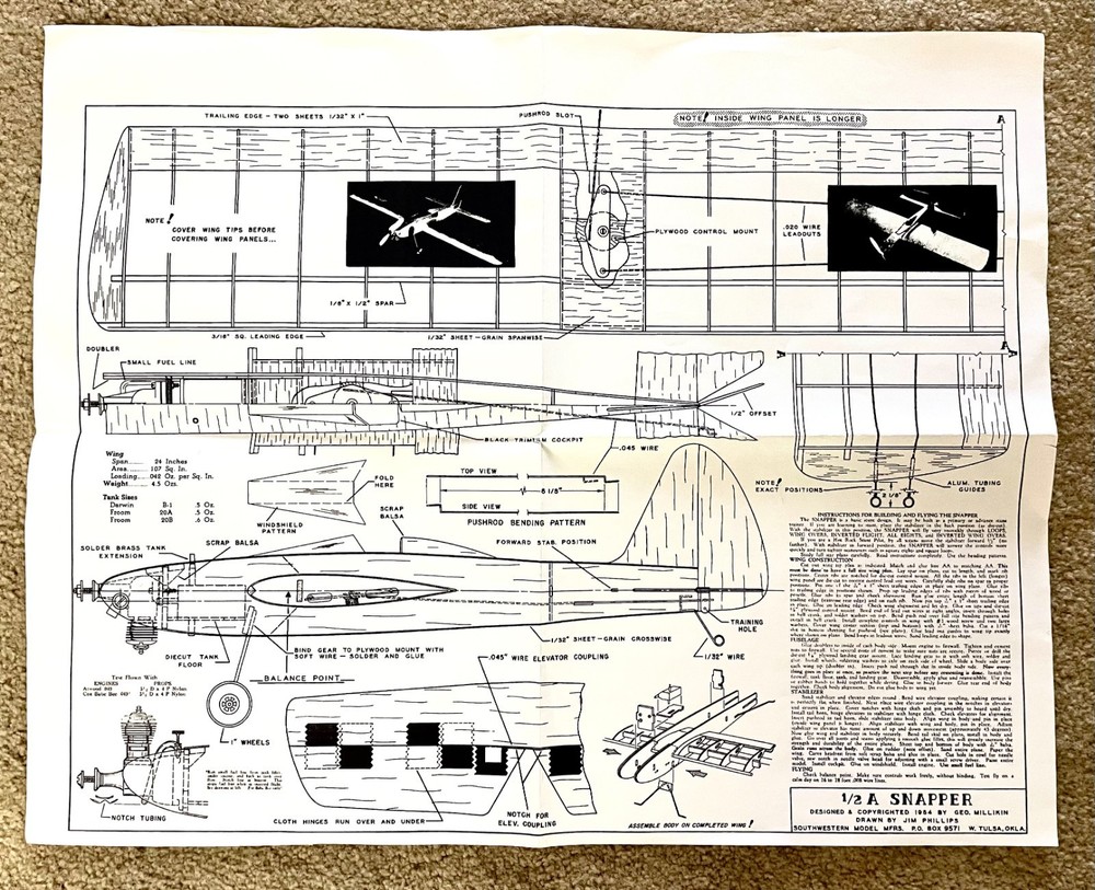 1/2A SNapper Control Line AIrplane Plans