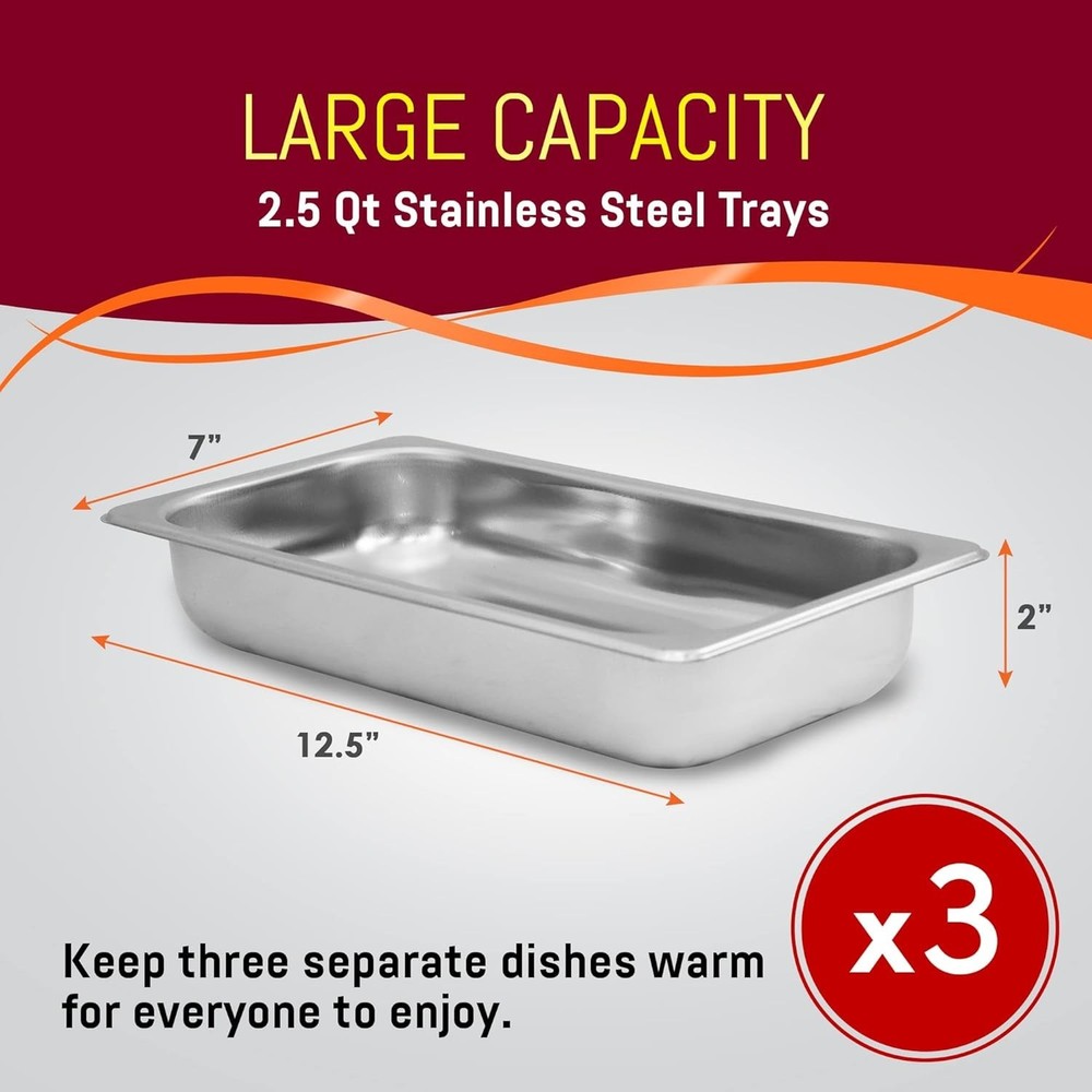 Buffet Server with Clear Lids & Temp Control - 3 Trays, Perfect for Holidays