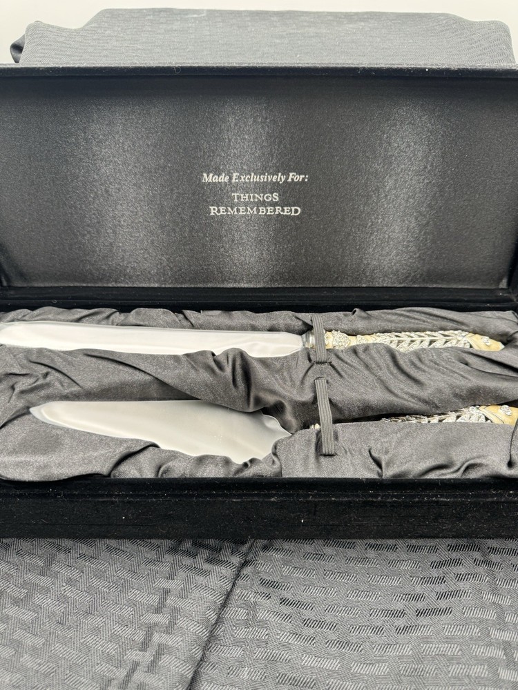 Vintage Things Remembered Wedding Cake Knife and Server Set In Box Enamel Handle