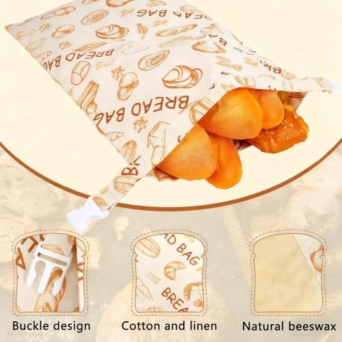 Original Beeswax Lined Bread Bag for Homemade Bread, Reusable Linen Bread