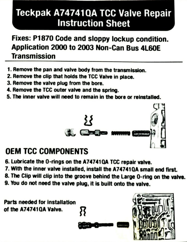4L60E Transmission TCC Valve Repair 2000-2003 P1870 Code Fix A74741QA