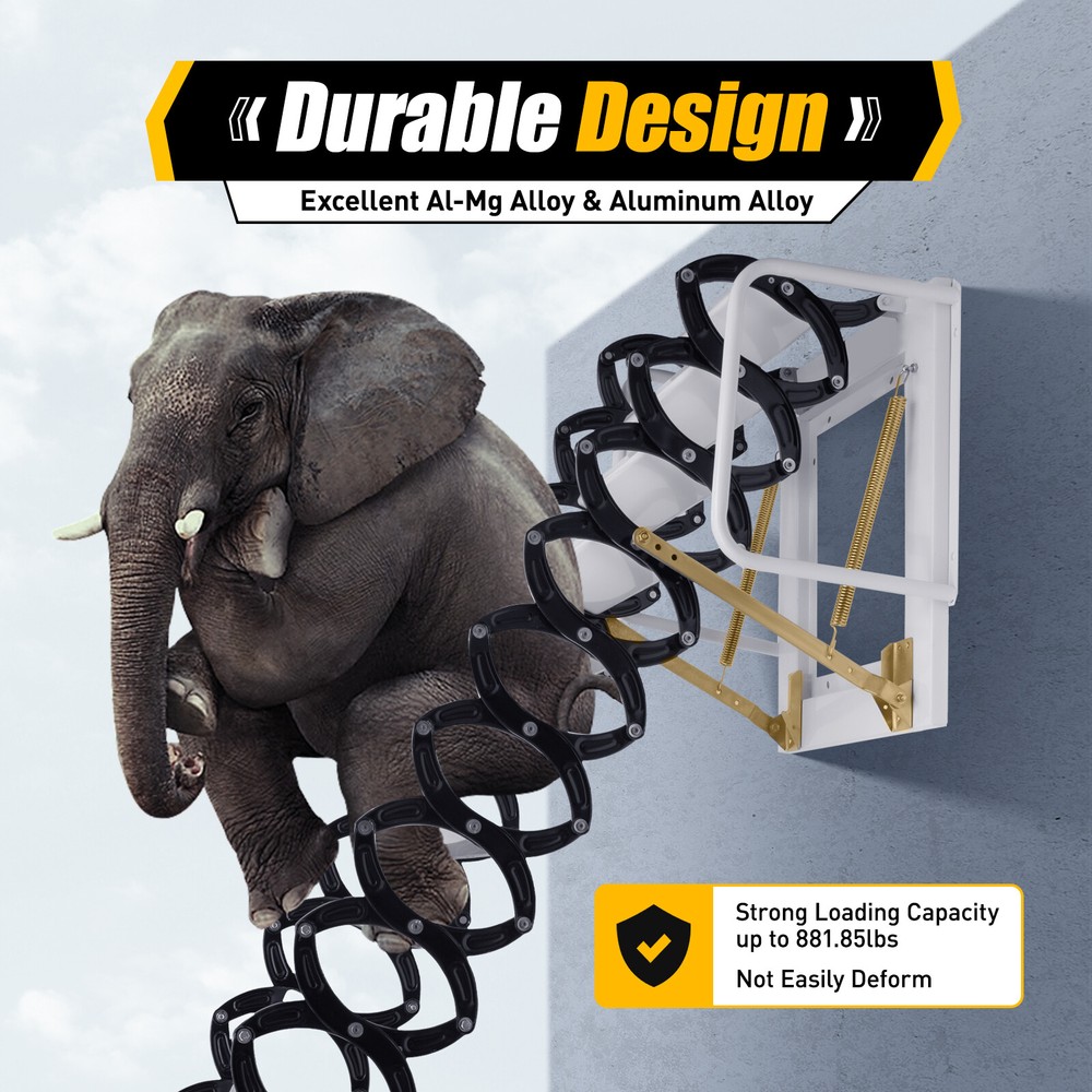 12 Steps Wall-Mounted Folding Attic Ladder - Space-Saving Design, Easy Use