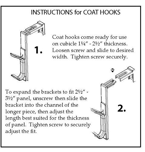Adjustable Double Coat Hooks 2-Pack Cubicle Panels Durable Black Finish
