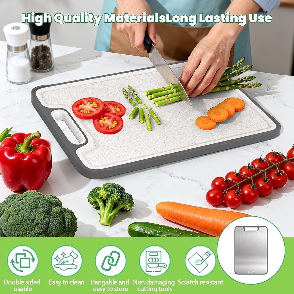 Titanium Cutting Boards for Kitchen – Dual-Sided Solid Titanium & Wheat Straw