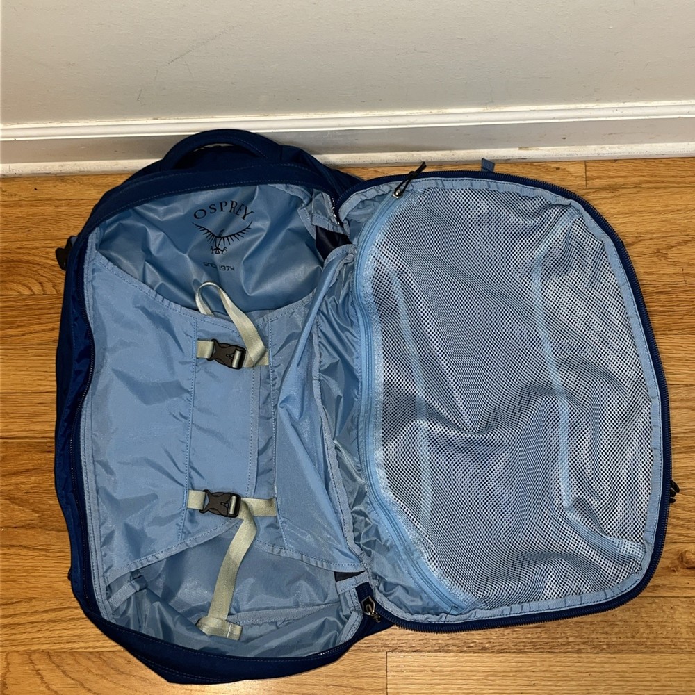 Osprey Ozone Duplex 60 Travel Backpack. Includes detachable day-pack! Blue