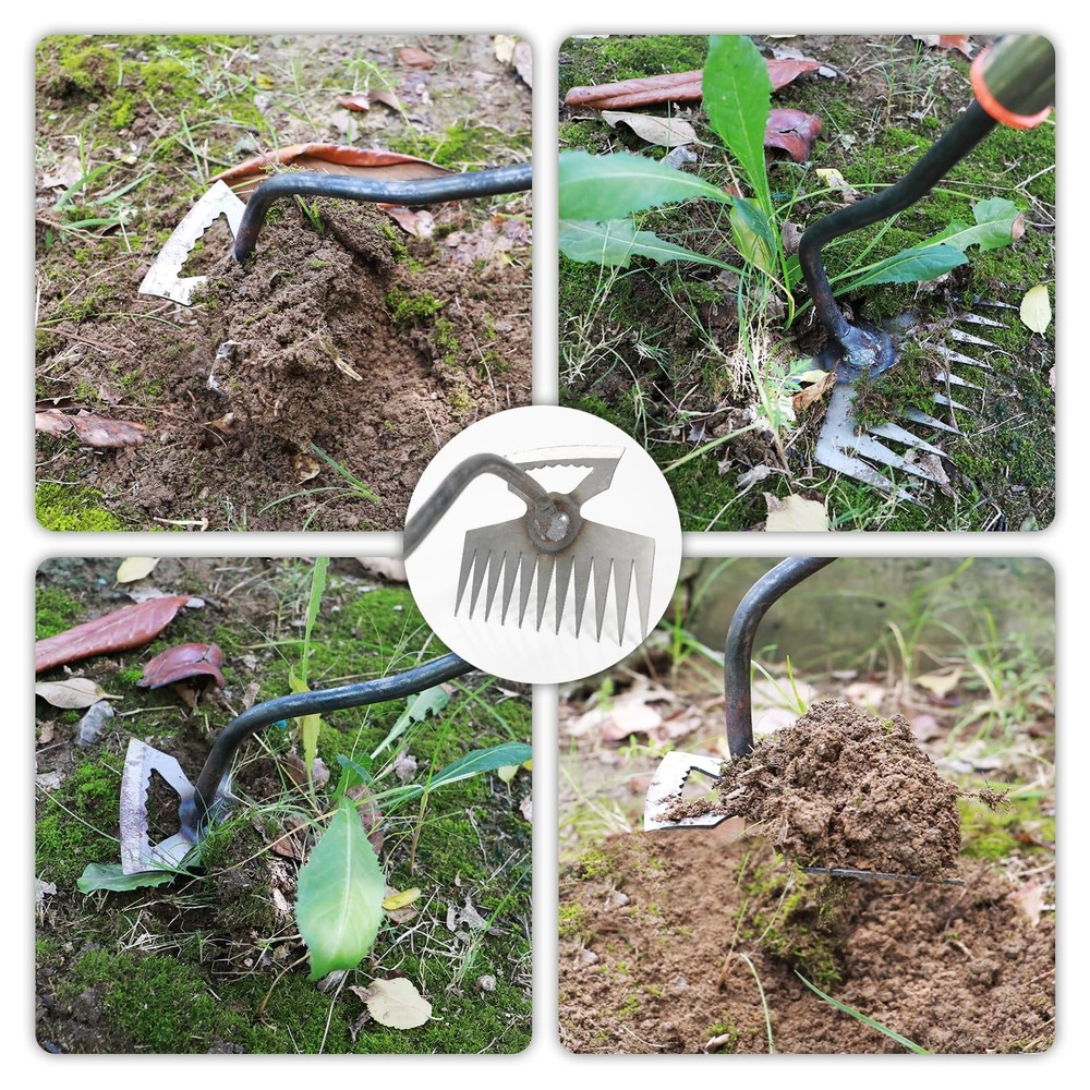 New Adjustable Uprooting Weeding Tool with Long Handle,11-Teeth Weed Puller R...