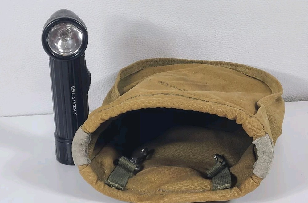 Bell System C Bright Star Flashlight Black 7" & Leather Canvas Lineman Tool Bag