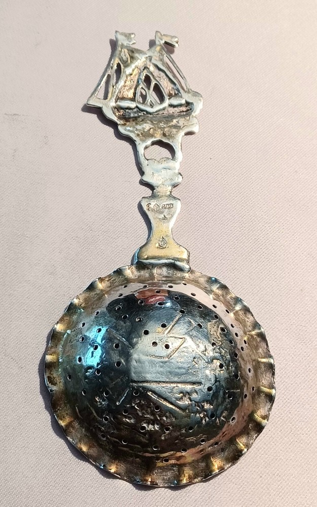 Scenic German 800 Figural Ship Tea Strainer- 5"