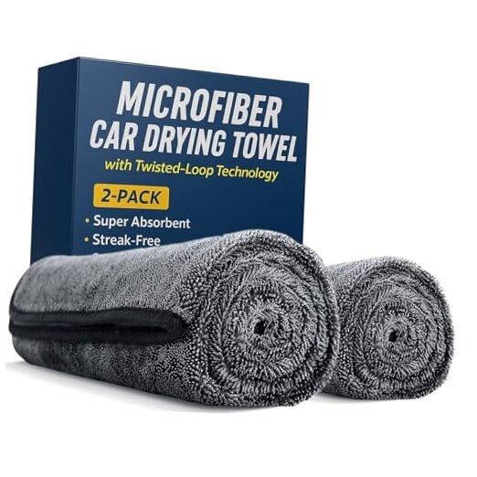 Microfiber Car Drying Towel with Twisted-Loop Technology 2-Pack (Oversized