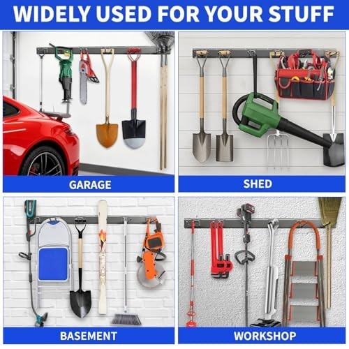 Heavy Duty Garage Tool Organizer Wall Mount, 48" Storage System with 6 Hooks