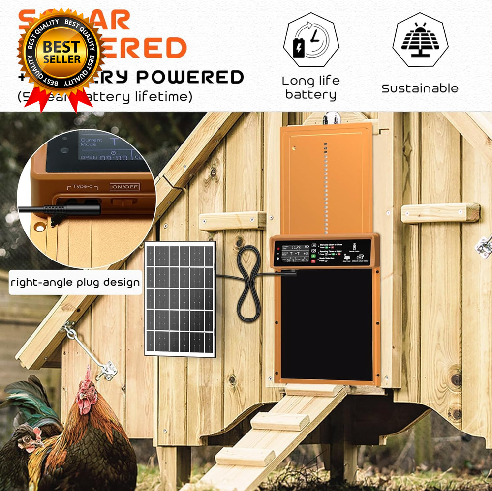 Coop Door Solar PoweredDoor with Timer & Light Sensor,
