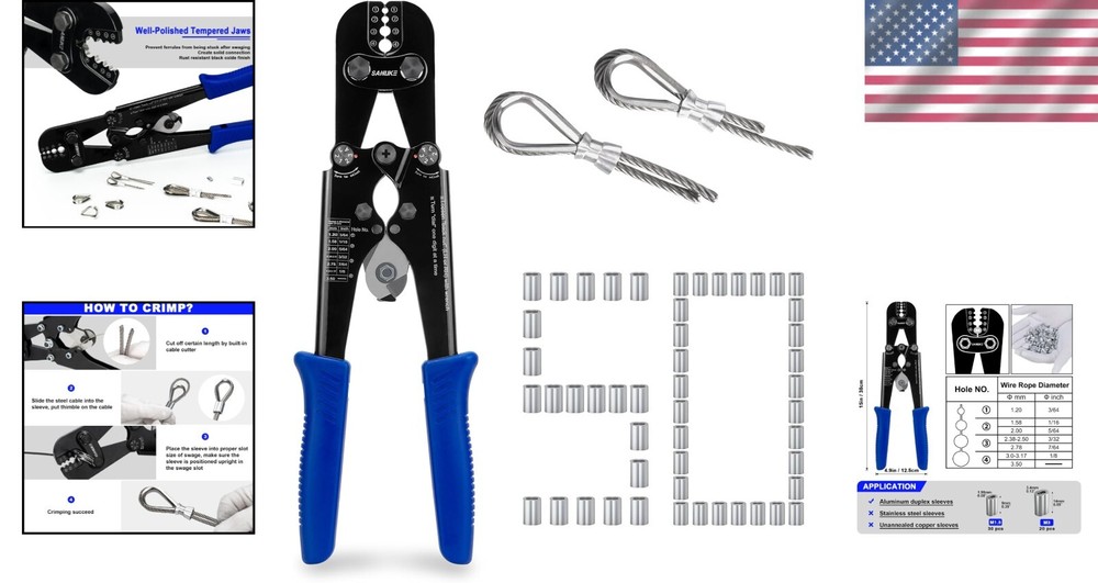 Compact Wire Rope Crimping Tool Set with Crimping Loop Sleeves for DIY Projects