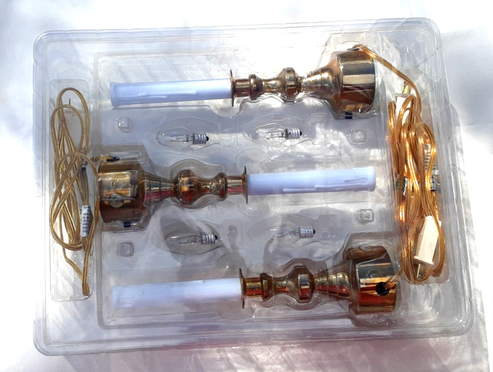 3x Brass Electric Sensor Timer Window Christmas Candles Light w/Switch 4 bulbs