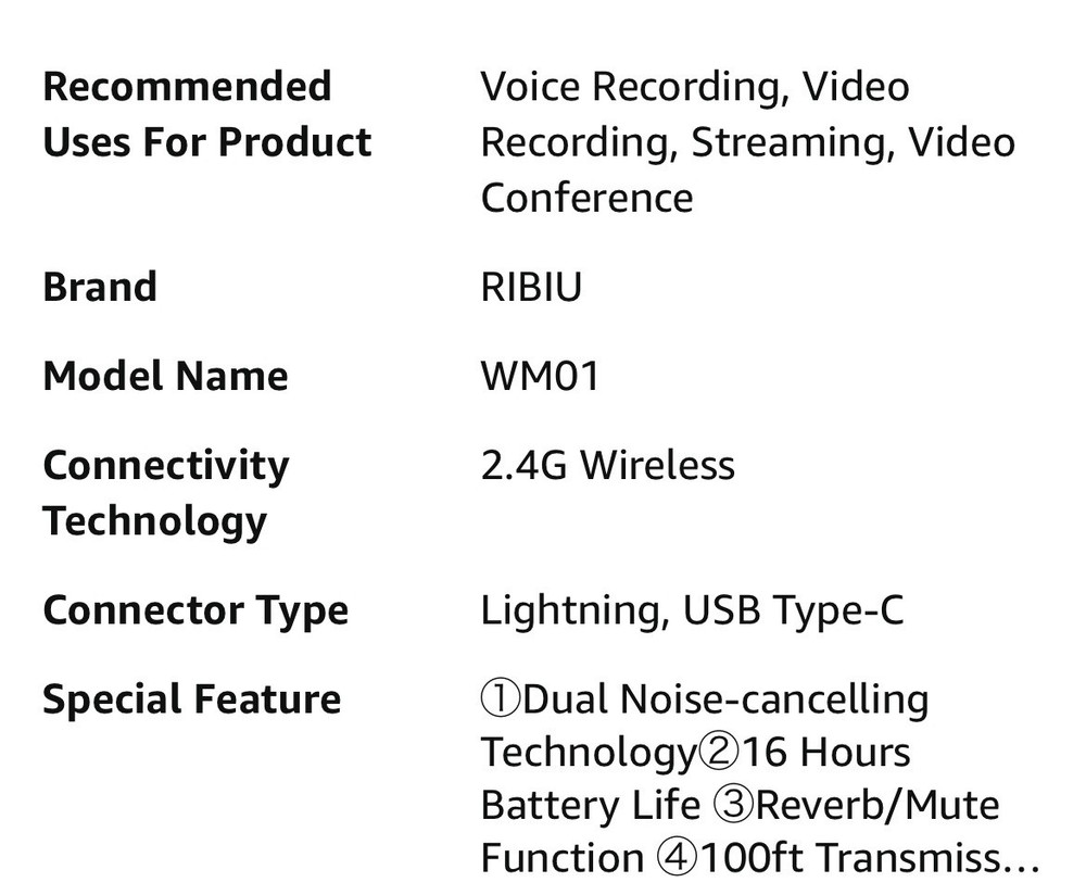 Ribiu Wireless Lavalier Microphone: Model WM01