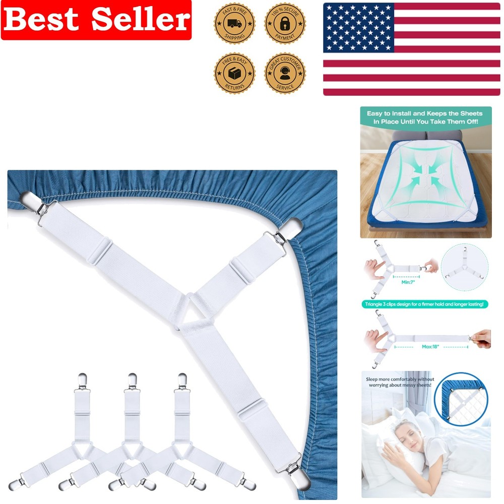 4-Pack Fitted Sheet Clips – Keep Your Bedding Tidy with Easy Install Straps