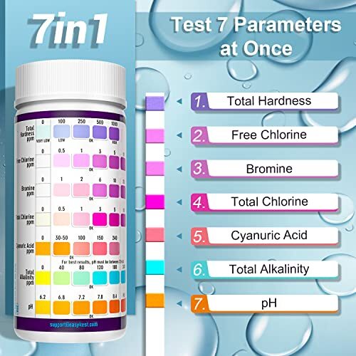 EASYTEST 7-Way Pool Test Strips 150 Strips Water Chemical Testing - White