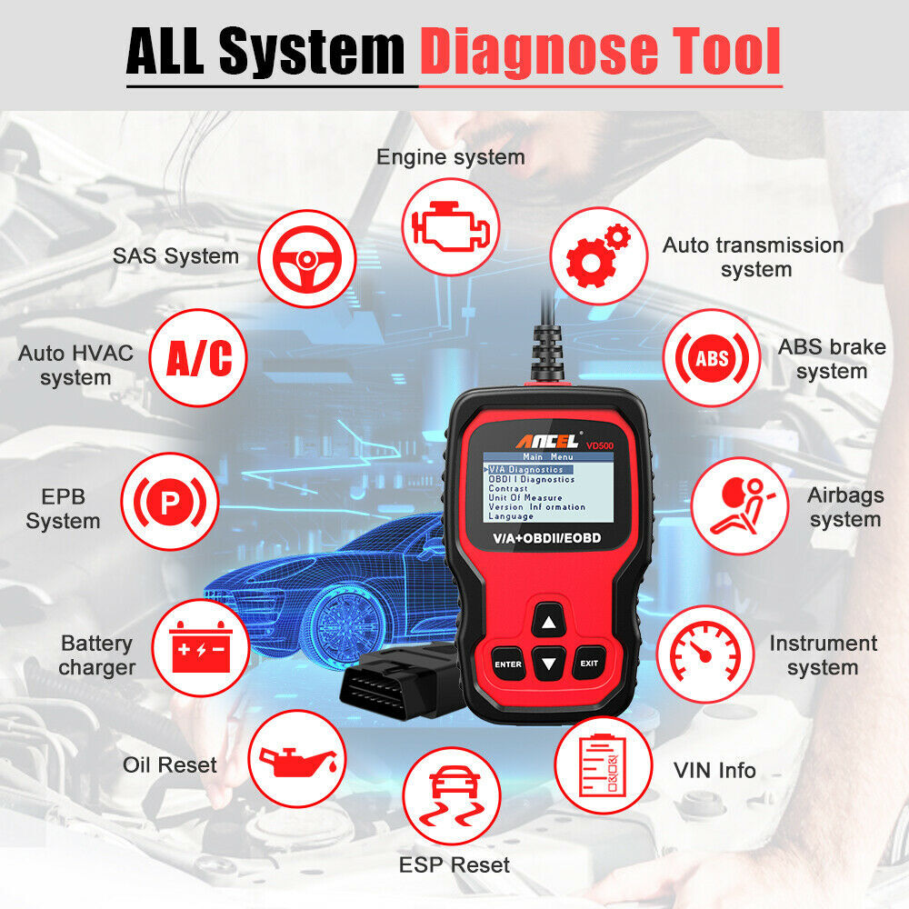 ANCEL VD500 OBD II Full System Check Engine Light EPB ABS SRS Diagnostic Scanner