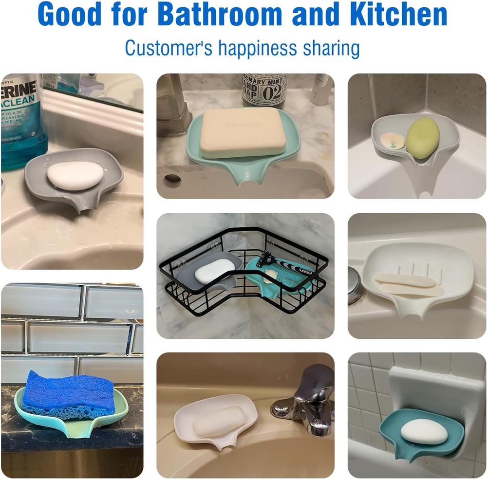 3 Pack Soap Bar Holder, AIMAIAIMAI Self Draining Dish, Quick White