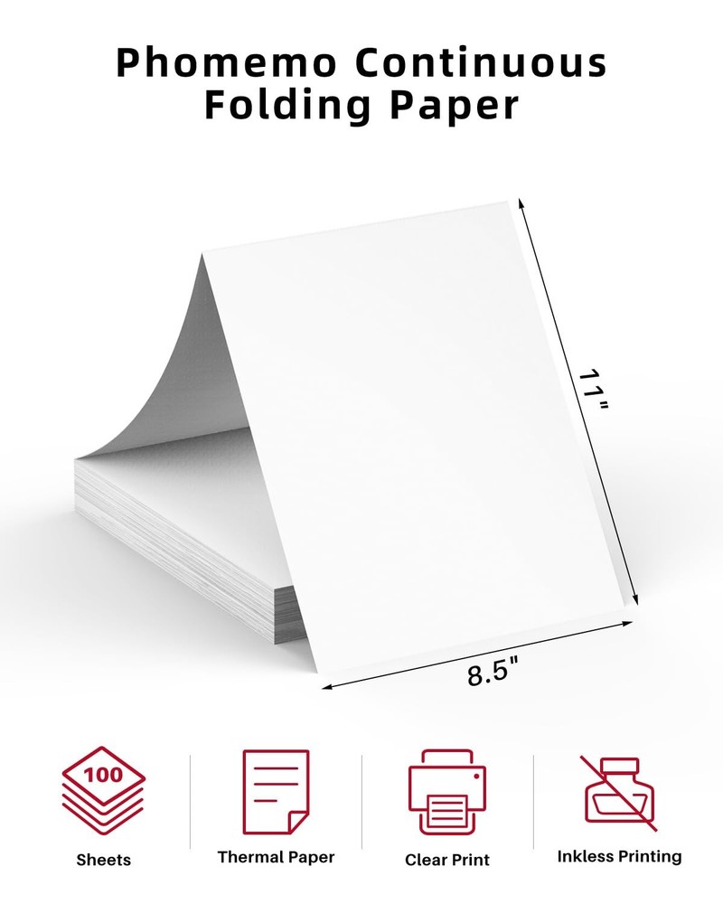 Phomemo US Letter Folding Thermal Paper,Continuous Phomemo M08F Thermal Paper...