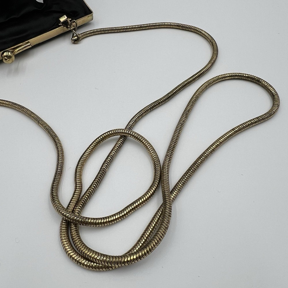 Clam Shell Black Beaded Vintage Clutch with Chain Strap