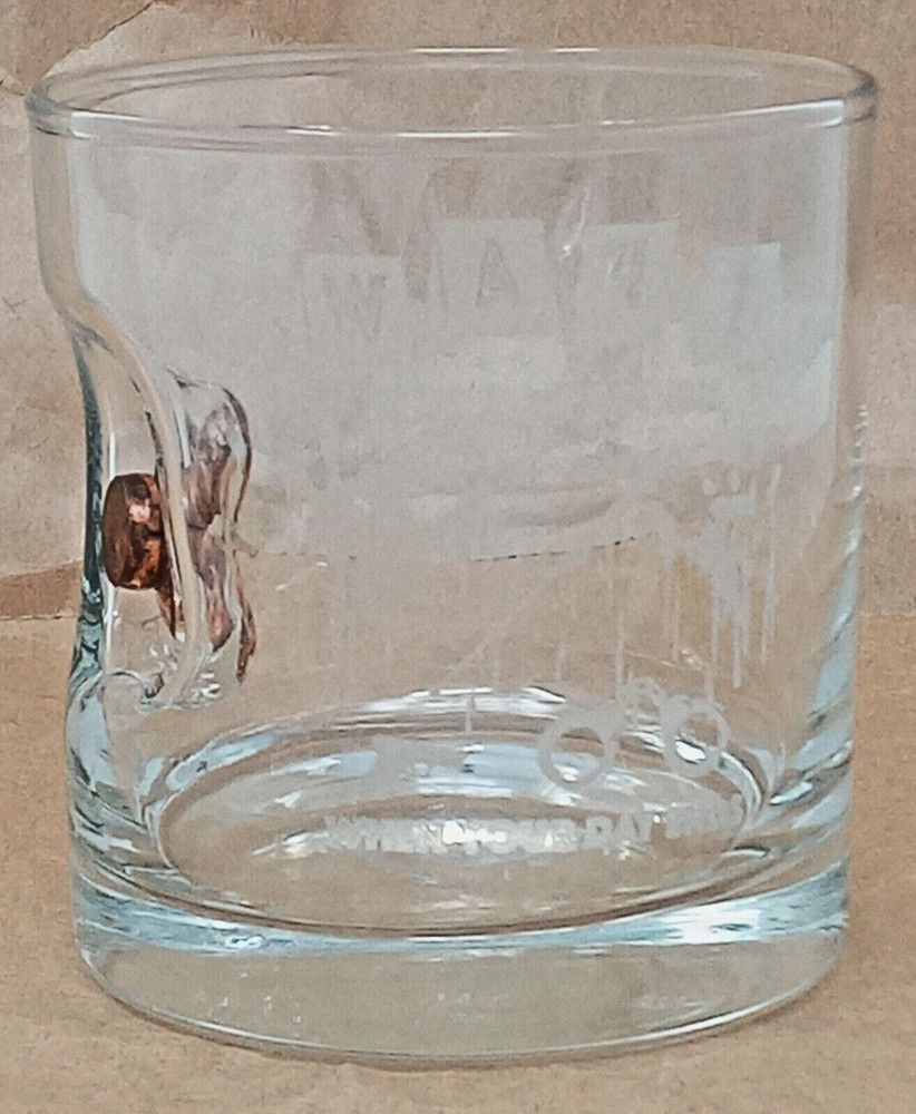 Bullet Embedded Clear Drinking Glass rocks whiskey etched WAHI forensics theme