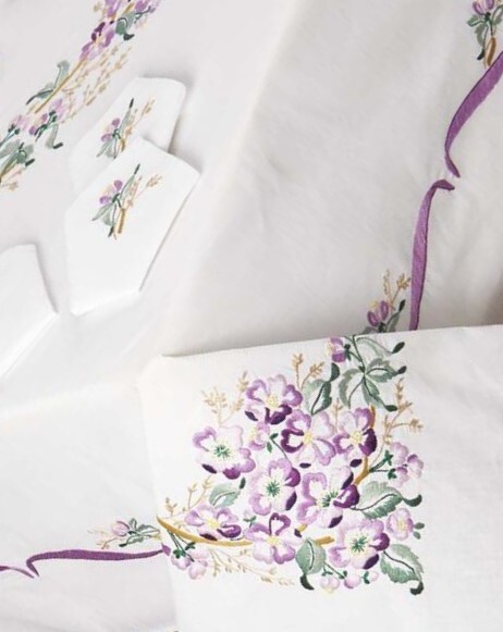 Handmade Vintage Violets Tablecloth, Table Runner and Napkin Set