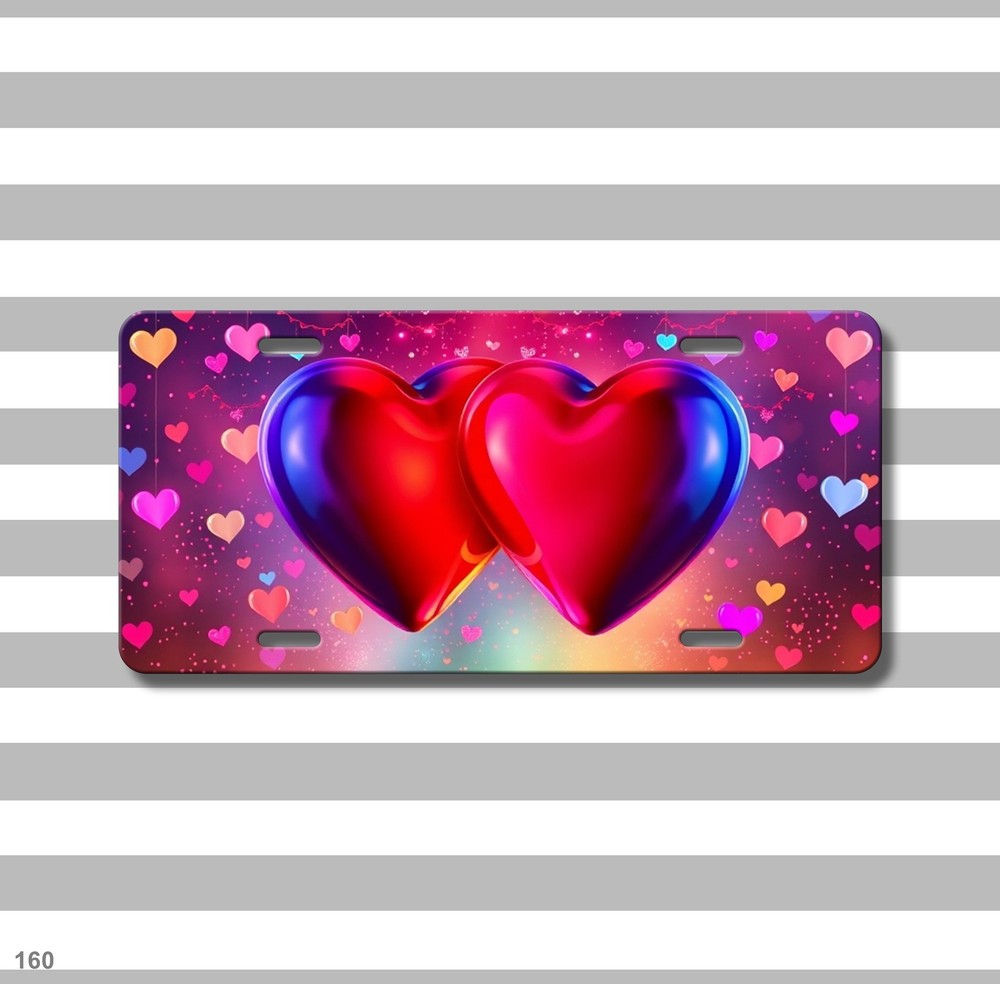 Bold Hearts License Plate Optional Text Auto Tag Everyday Gift