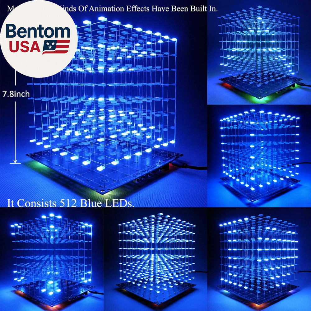 3D Led Cube DIY Electronics Kit 8X8X8 Led Cube DIY Soldering Project Kit(3D8S-Bl