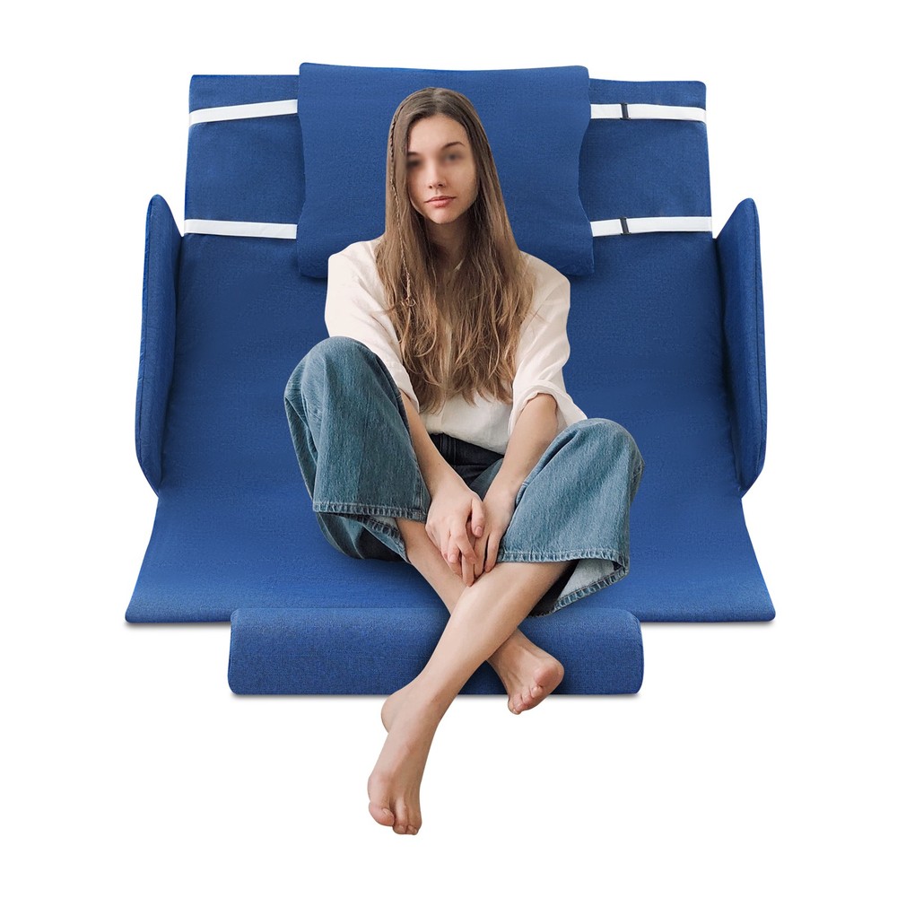 Electric Adjustable Bed Backrest Lift 80° Elderly Support w/ Handrails Blue