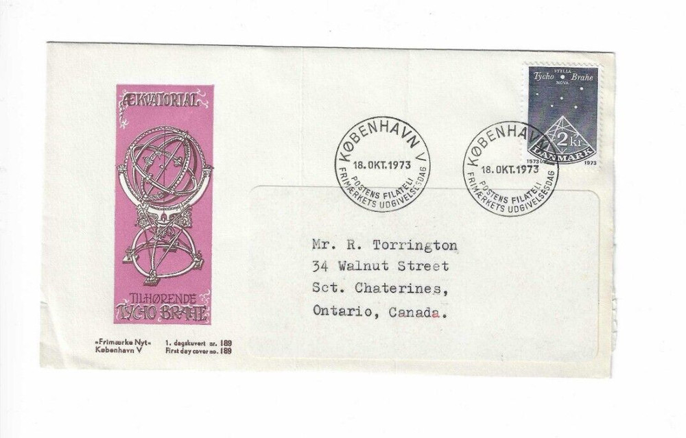 DENMARK 1973 FDC  Tycho Brahe - sent to Canada
