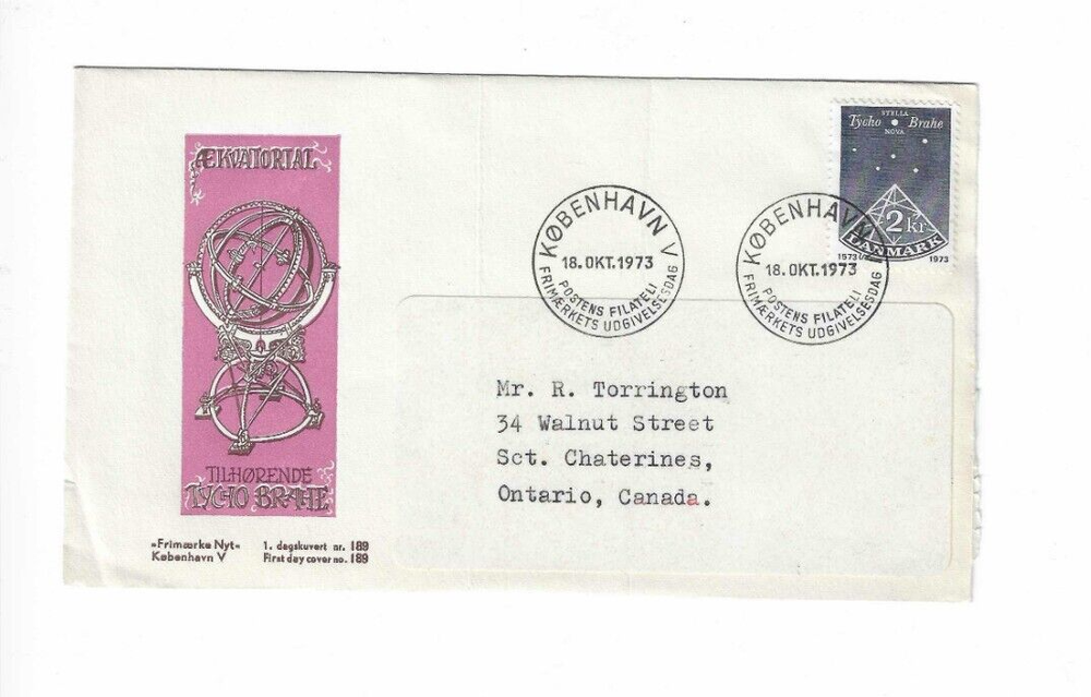 DENMARK 1973 FDC Tycho Brahe - sent to Canada