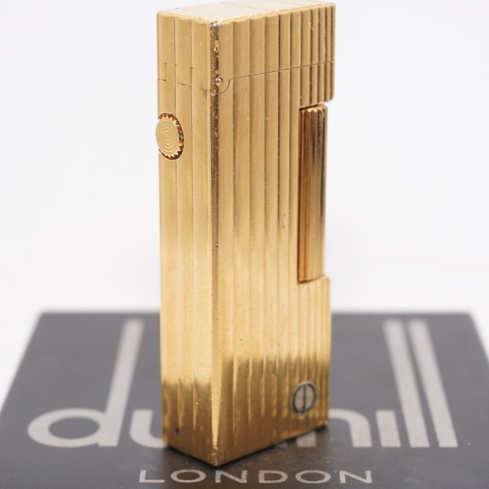 Rare Dunhill Lighter Gold Stripe Pattern-Ultrasonically cleaned_Working