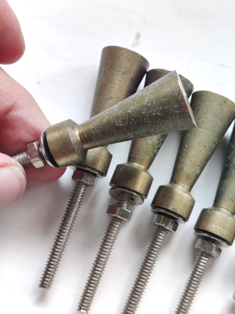 12 Solid Brass Knobs MCM Mid Century Modern Atomic Art Deco Vintage Drawer Pulls