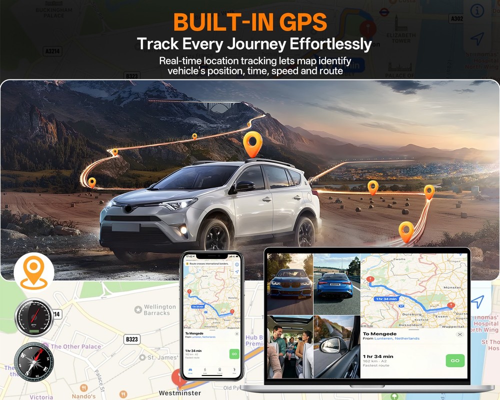 360° 4K 1080P 4CH WiFi Car Dash Cam Front & Rear & Inside Camera Loop Recording