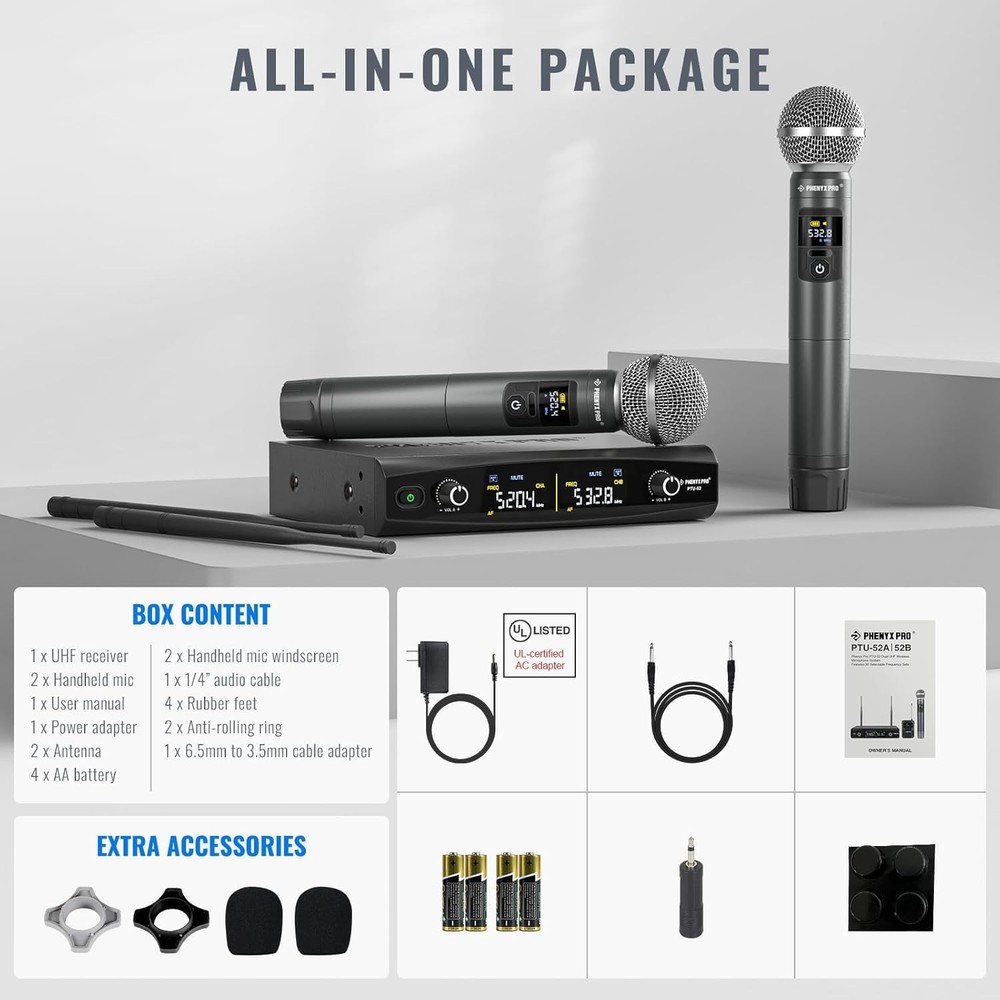 Wireless Microphone System Cordless Dynamic Microphones for Singing, Karaoke