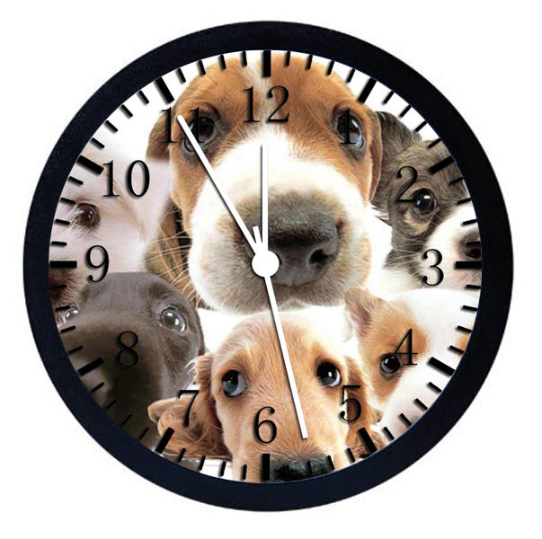 Cute Puppy Dog Faces Black Frame Wall Clock W71